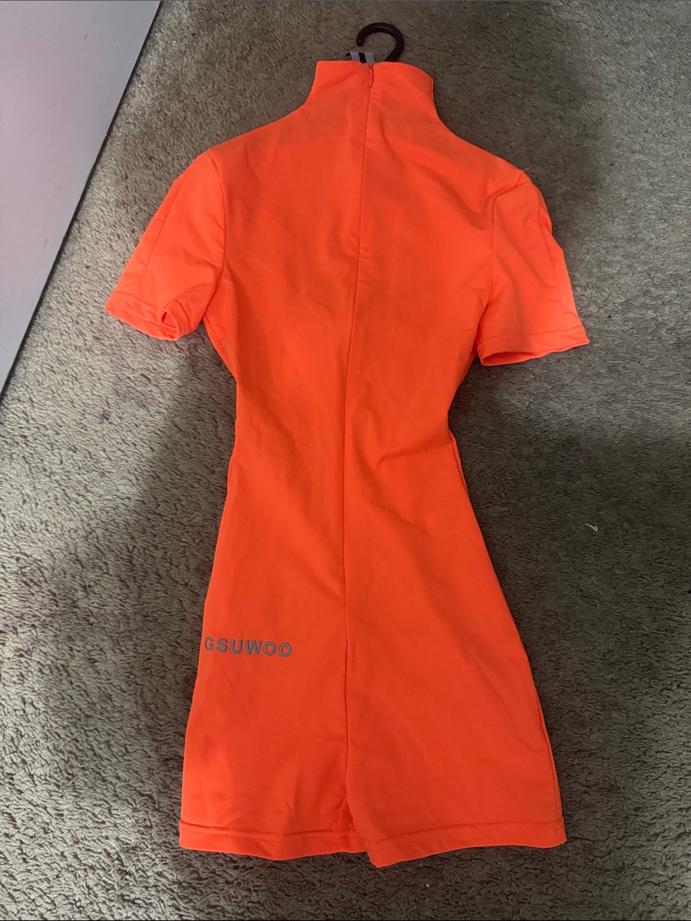 GSUWOO Orange Short-Sleeve Jumpsuit Romper
